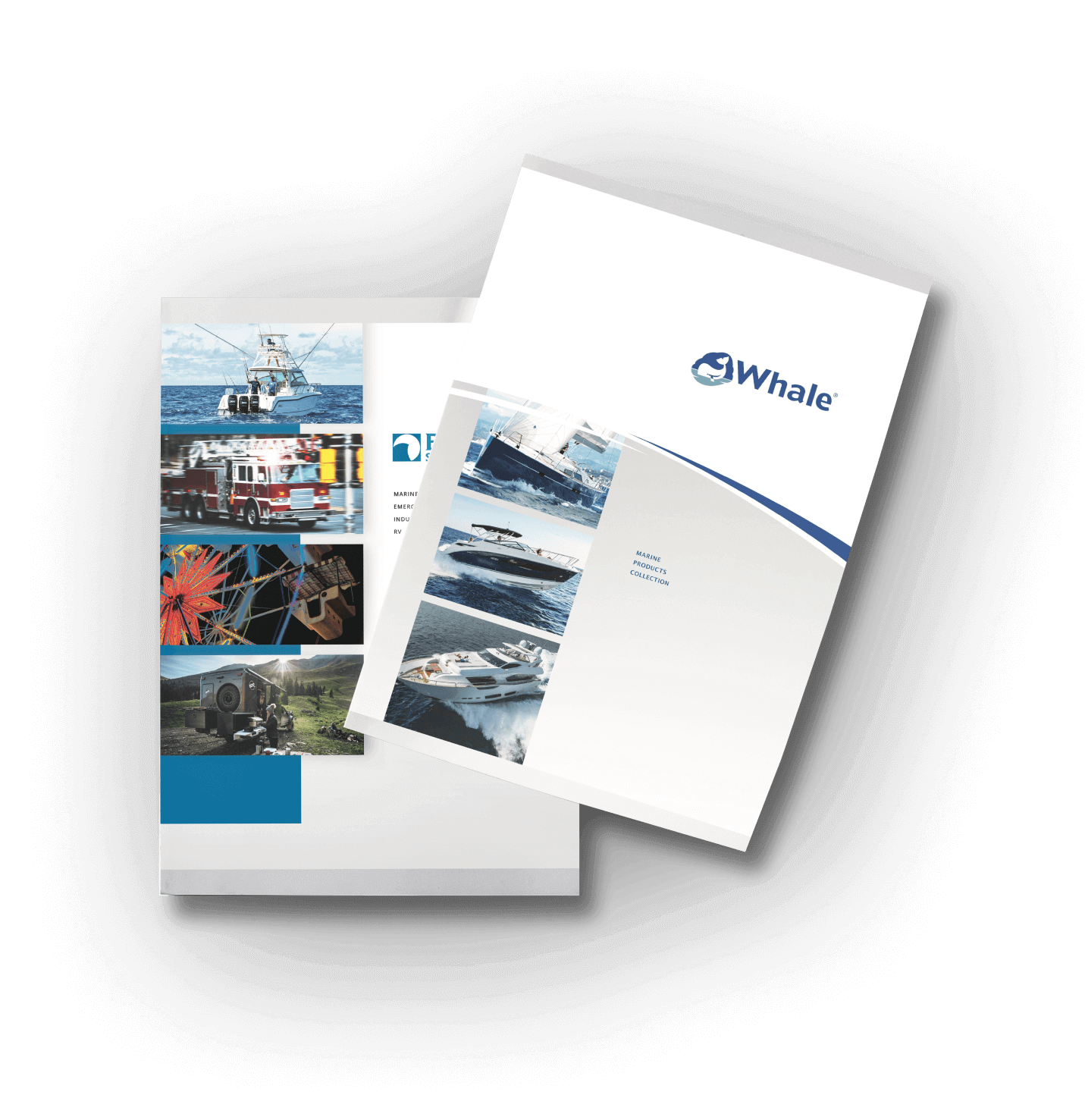 The covers of Blue Sea® Systems and Whale® catalogs.